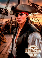 Sombrero Pirata Tricornio de Cuero Deluxe, marrón oscuro