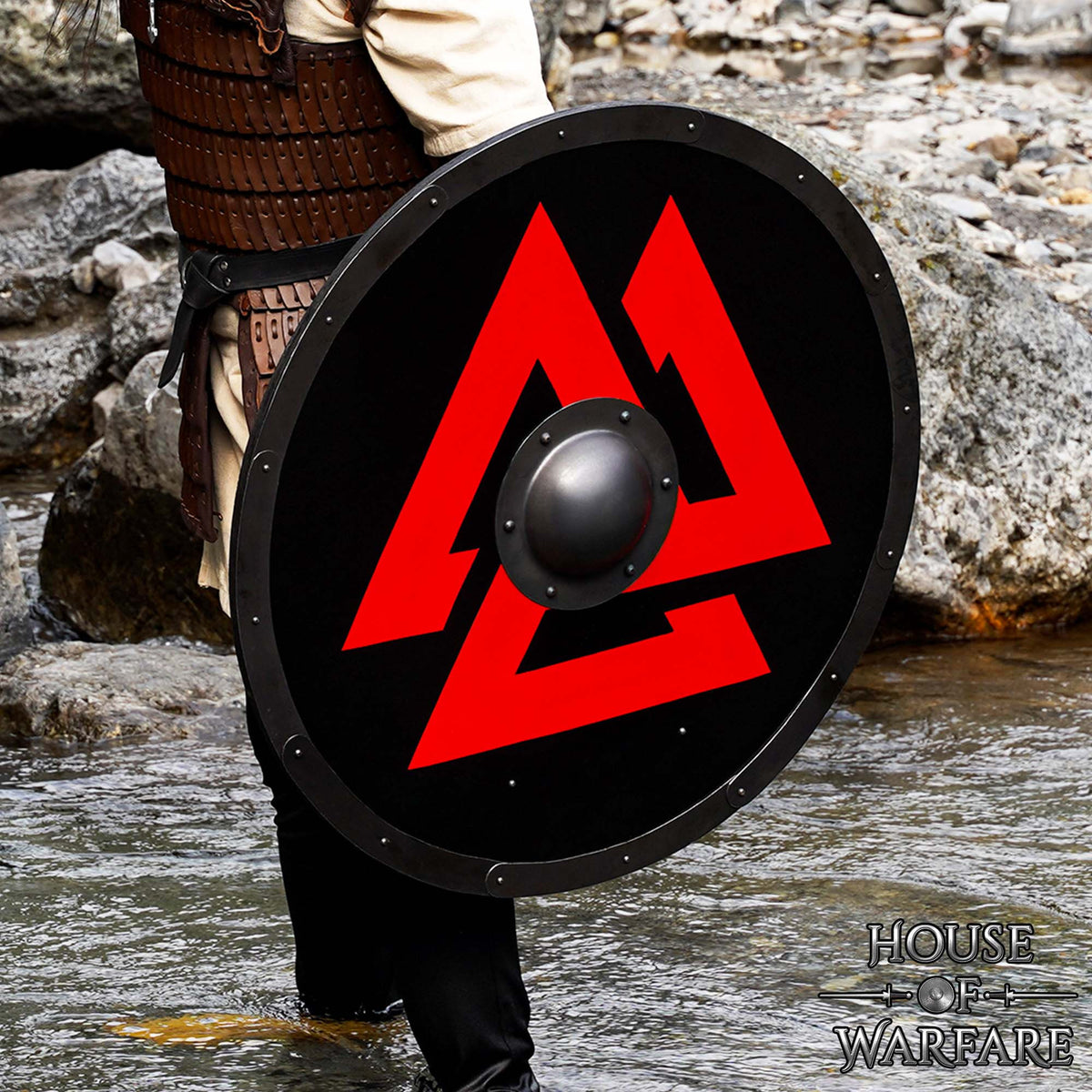 Escudo vikingo redondo en madera modelo Valknut Odín