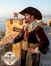 Sombrero marrón Cuero Artesanal Siglo XVII, Modelo Capitán de los Tercios _IA