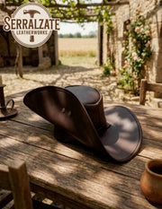 Sombrero marrón Cuero Artesanal Siglo XVII, Modelo Capitán de los Tercios _IA