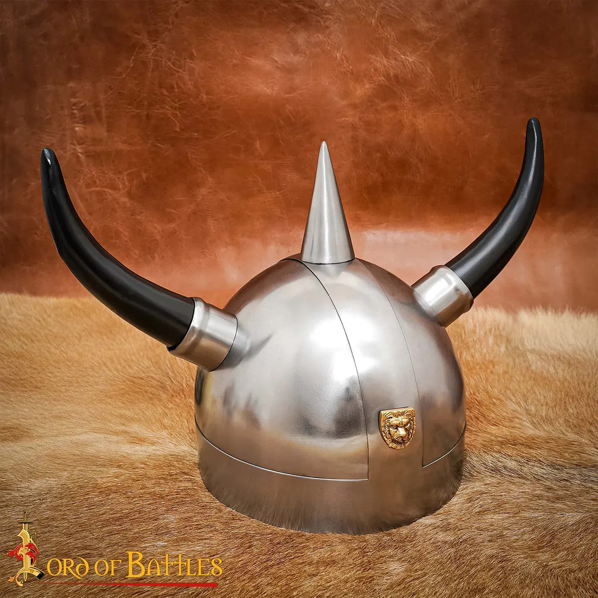 Casco Vikingo en acero con Cuernos y Forro Ajustable