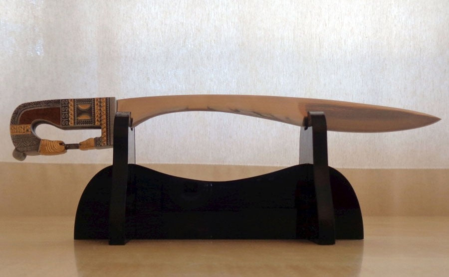 Mini-espada Falcata Ibera con soporte de sobremesa, 24 cm.
