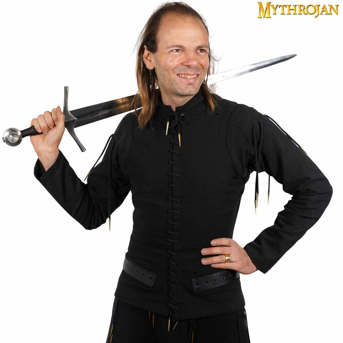 Chaqueta medieval con cordones para hombre en negro