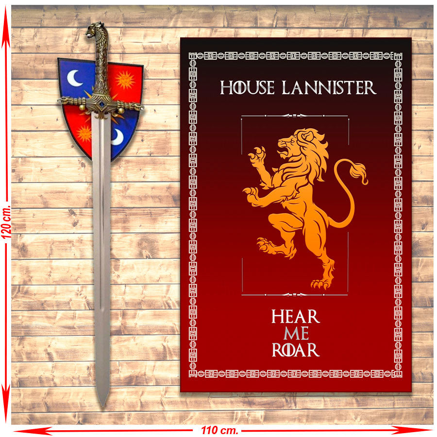 Pack estandarte + Espada Guardajuramentos Jamie Lannister, Juego de Tronos